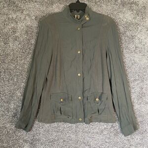 XCVI Military Cargo Jacket Womens Large Poplin Safari Green Lightweight‎ Top